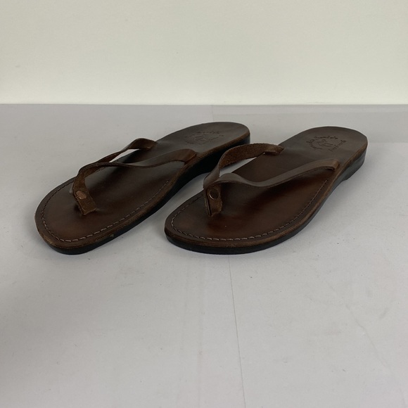 Jerusalem Sandals, Men’s Brown Leather Flip Flops, Size 13 - Picture 2 of 8